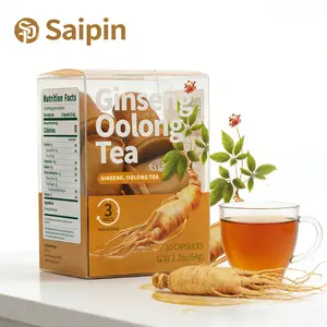 Saipin Premium Ginseng Energy Tea Clean Focus Non-GMO Herbal Beverage with 90% Ginsenosides for Workouts Study & Everyday Balance - Natural Herbs Tea, Sugar, Natural