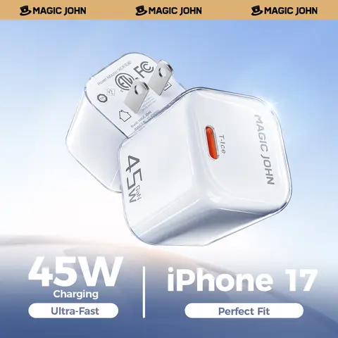 MAGICJOHN 45W USB-C Super Fast Adapter Charger - USB C Phone Charger for iPhone 17/16/15 Pro Max/Air, Compact Travel-Ready 45W Power Solution for Mobile Devices