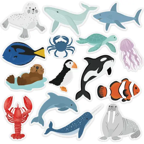 Elyse Breanne Design Decorative Sticker - Waterproof, Removable and Replaceable Vinyl DIY Art Stickers with Lobster, Puffin, Sea Turtle for Cars/Bottles, Office Stationery & Gift Supplies