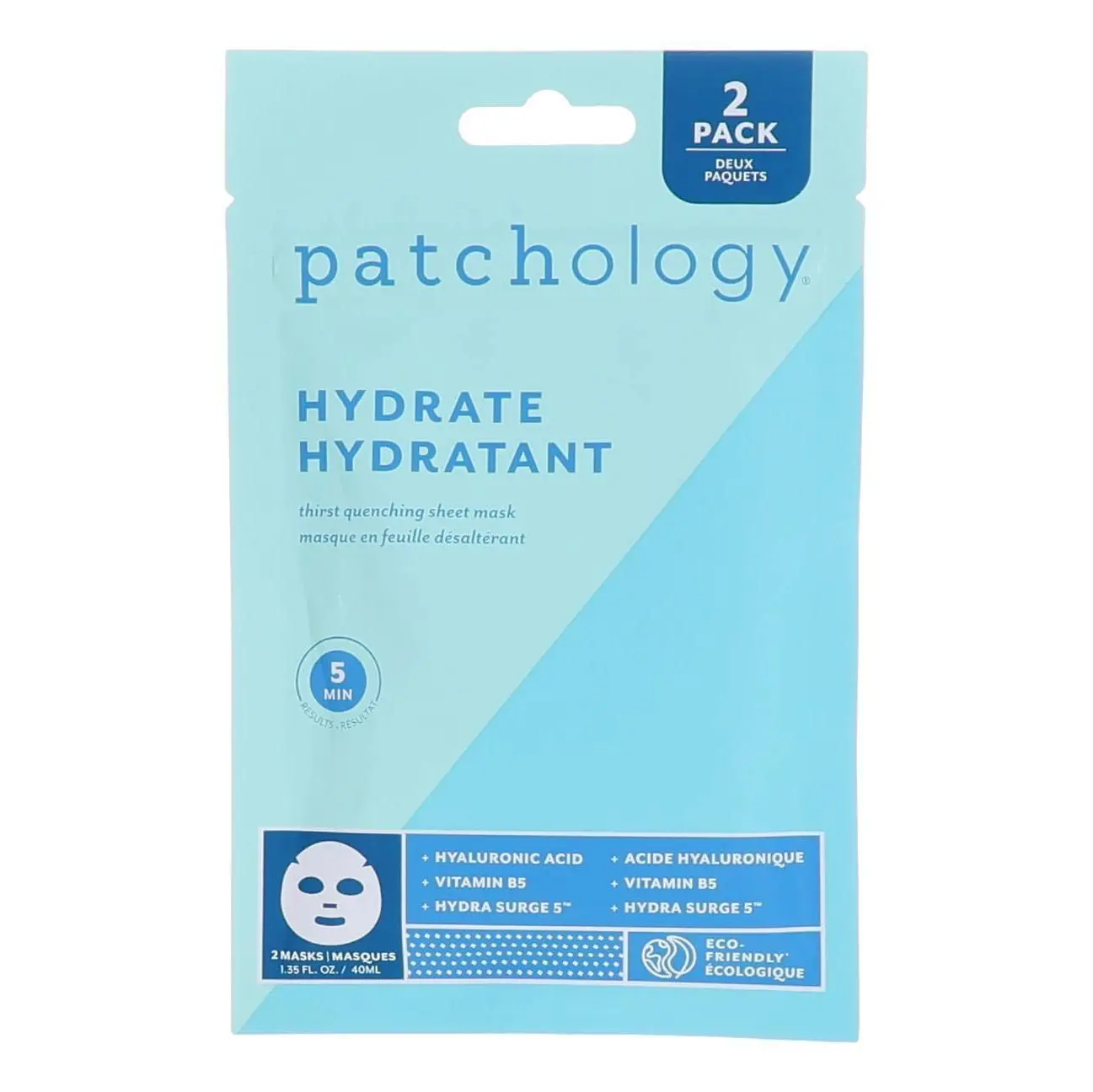 Patchology Hydrate Hydrant Hyaluronic Sheet Mask for Women - Eco-Friendly 5-Min Apply, 2 Sheets Pack, Sheet Masks