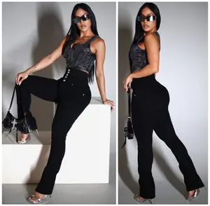 Women’s High Waist Black Bootcut Jeans, Push Up 5 Button Spandex Cinch Waist Tummy Control Stretch Denim – MX JEANS by ModaXpress