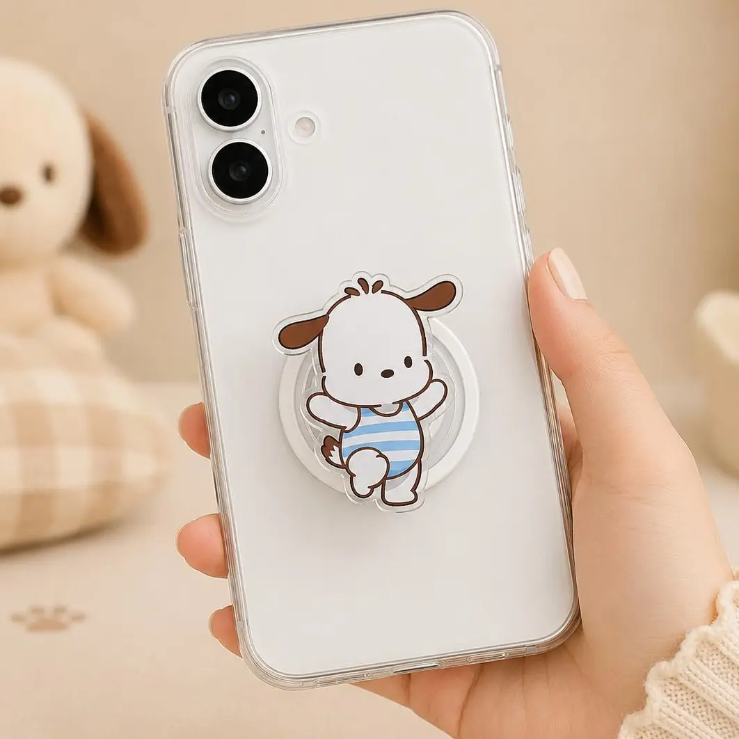 Cute Puppy in Swimsuit MagSafe Phone Grip – Blue Striped Dog Magnetic Phone Holder & Kickstand Acrylic Smartphone