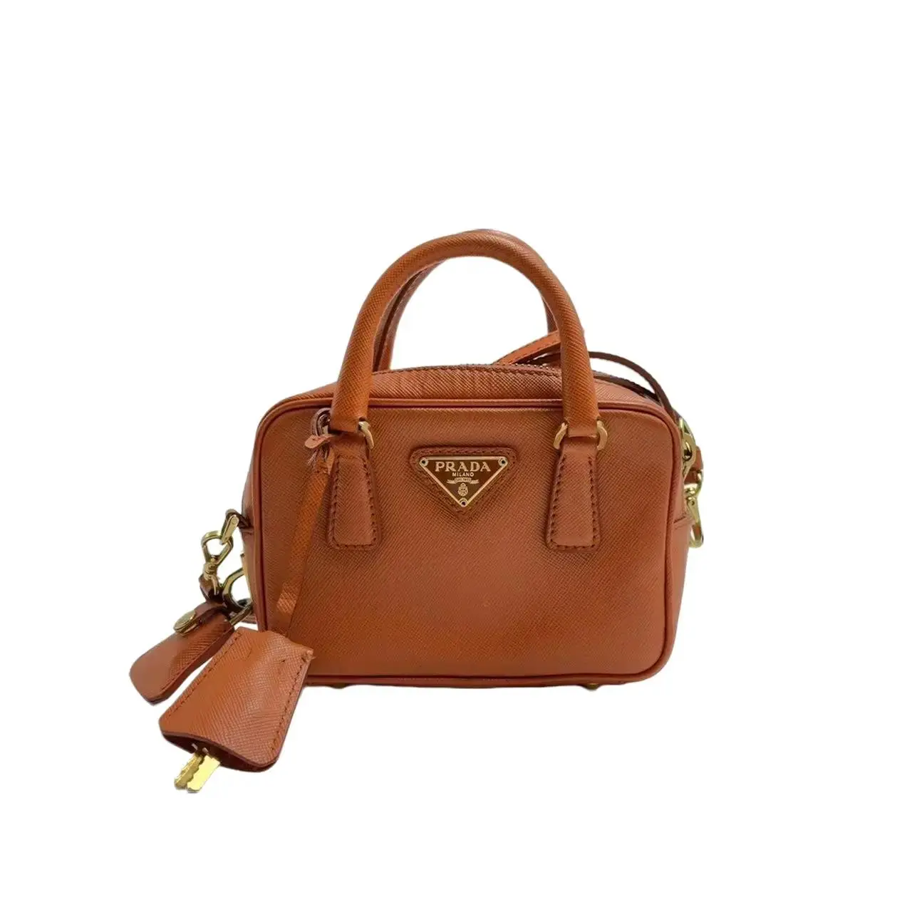 Pre-owned PRADA H5 Orange Mini Boston Bag 45629