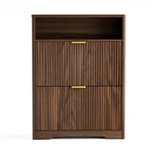 Solid Wood Modern Shoe Cabinet Storage Entryway Hidden Shoes 2 Flip Drawers Tall Free Standing Shoe Organizer Rack Foyer