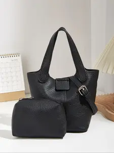 Women's Fashion Bucket Bag Set, PU Tote Satchel, Casual Handbag & Crossbody Bag, Plain Pattern, All Seasons, Perfect for Daily Use