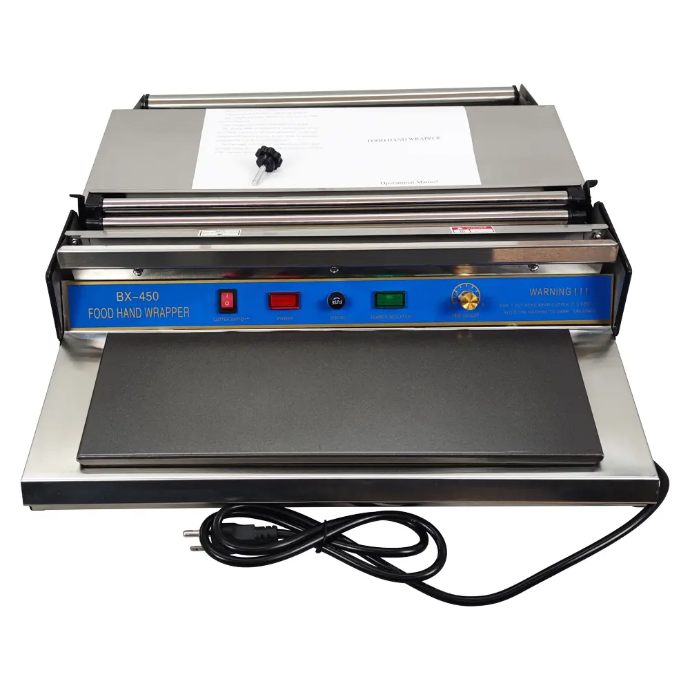 YOKOMA 17 Inch 450Mm Food Tray Wrapper Stretch Film Sealer 110V, Commercial Plastic Wrap Packaging Machine