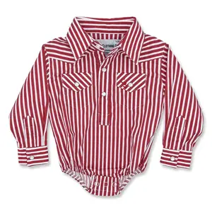 Red & White Stripe Long Sleeve Pearl Snap Onesie