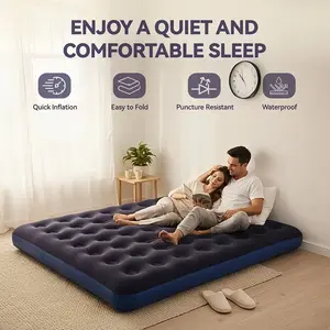 Inflatable mattress / QUEEN four models / Blue, brown, and two colors / Comfortable flocked fabric / Free hand pump / Suitable for outdoor camping and indoor rest