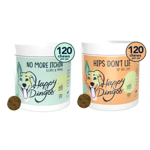 Happy Dingos Scratch & Stiff Fix Bundle – Allergy Relief + Hip & Joint Chews for Dogs, 2-Product Set