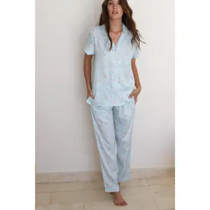 Blue Rose Satin Midnight Pajamas