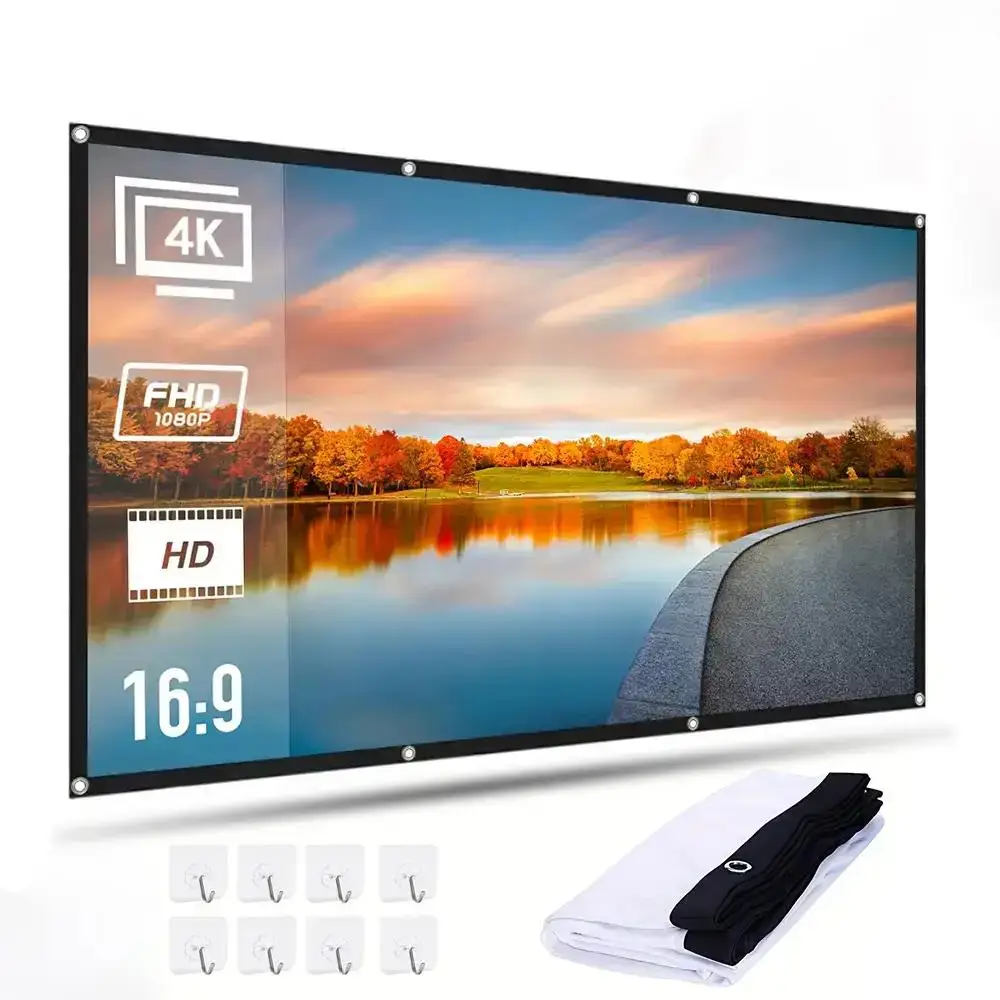 Projection Screen with Hooks, 160° Wide Viewing Angle High Quality Audio Projection Screen, Washable Projection Screen for Home Office Hotel Party, Li