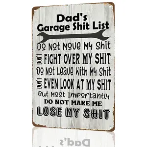 Dad's Garage Rules Sign, "Don't Move My Stuff" Funny Quote List, 8"x12", Durable Aluminum, Rustic Wood-Style, Indoor/Outdoor Garage & Workshop Decor, For Dads & Handymen, Humorous & Bold, Great Father's Day Gift