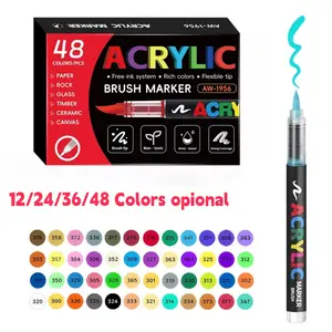 Acrylic Paint Marker Pen, 1 Set Soft Brush Tip Acrylic Paint Marker, Quick Drying Waterproof Marker for Canvas, Rock, Wood, Stone, Glass, Ceramic, Fabric Painting