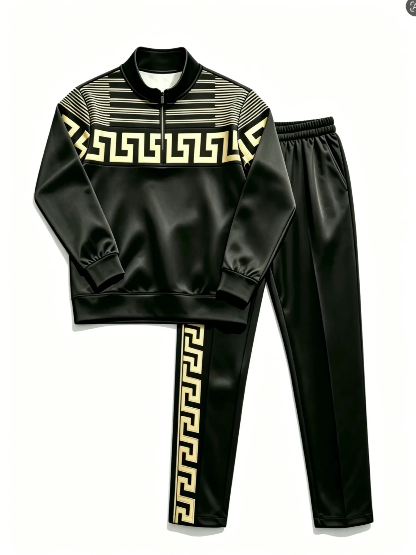 Men's 2-Piece Retro Striped Contrast Print Long-Sleeve Polo & Casual Trouser Sports Clothes, European-American Style, Spring-Autumn Versatile Menswear for Outdoor Daily Leisure, Father's Day Gift