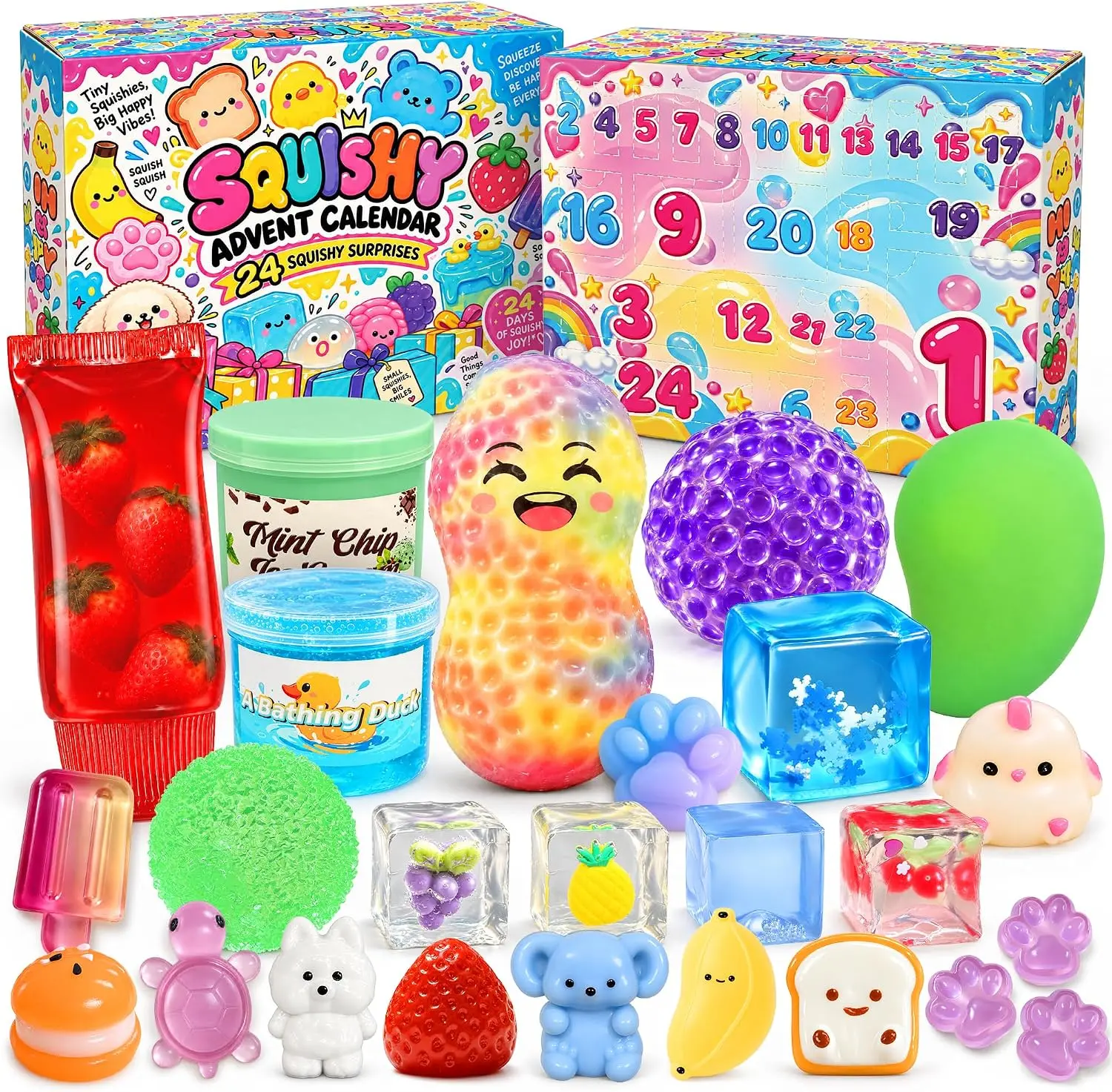 Funewest Squishy Advent Calendar 2026 with 26Pcs Cute Squishies Pack 24 Day Christmas Countdown Calendar with Squishy Kit, Surprise Sensory Toys Stocking Stuffers Party Favors for Girls Boys
