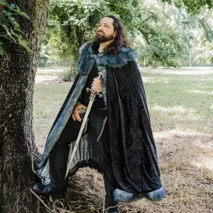 Faux Fur Mantle and Metal Clasp - Viking Cape with Shaggy Fur Trim - Medieval Barbarian Cloak