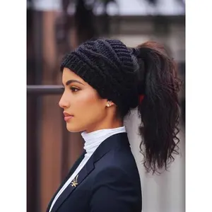 Women's Multifunctional Crochet Knit Headband Solid Color Ponytail Beanie for Winter Outdoor Sports Warm Comfortable Ear Protection Weather Resistant