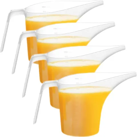 4-Pc Food-Safe Plastic Measuring Cups Set Pack, Large 32oz/1000ml Long Spout Funnel Pitcher for Bakeware Molds, Pancake Batter - Home Improvement Kitchenware, Utensils, Pour Easily