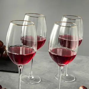4-Pack Scalloped Wine Glass Set with Gold Rim