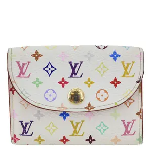 Pre-owned Louis Vuitton Canvas Clutches & Wristlets x Takashi Murakami Rosalie Multicolor Monogram Coin Purse White