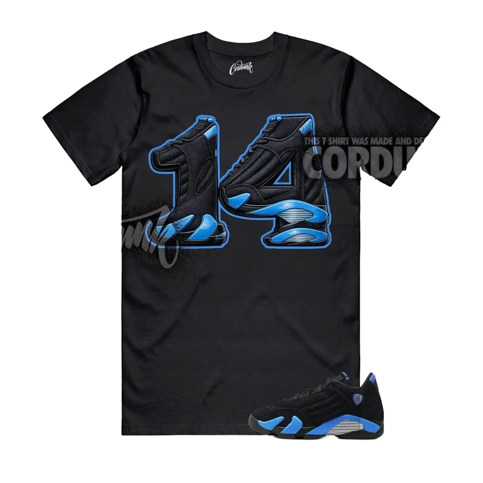 AJ14 University Blue Black Matching Shirt, Number 14 Graphic Tee, 90s HipHop Streetwear, Gift For Women and Men, Best Gift