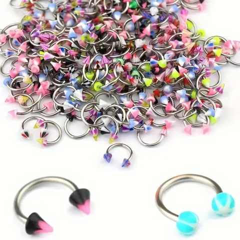 Acrylic Horseshoe Septum Rings, 10/20pcs Circular Barbell Lip Labret Eyebrow Jewelry, Cartilage Tragus Piercing Earrings, Body Piercing Jewelry, Nose Ring Jewelry, Random Colors & Patterns, Pierce