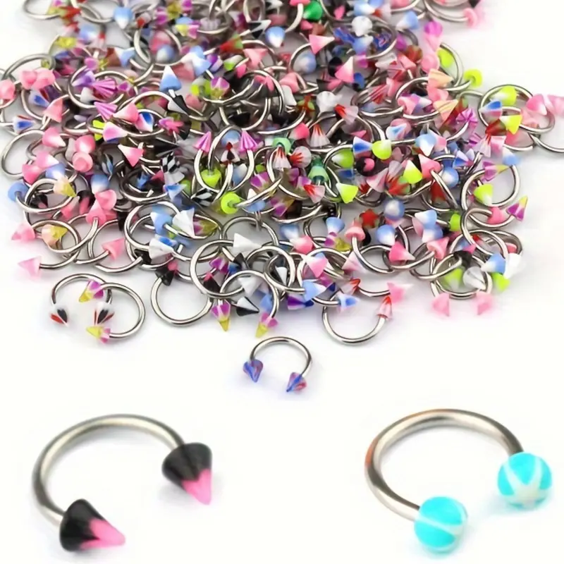 Acrylic Horseshoe Septum Rings, 10/20pcs Circular Barbell Lip Labret Eyebrow Jewelry, Cartilage Tragus Piercing Earrings, Body Piercing Jewelry, Nose Ring Jewelry, Random Colors & Patterns, Pierce