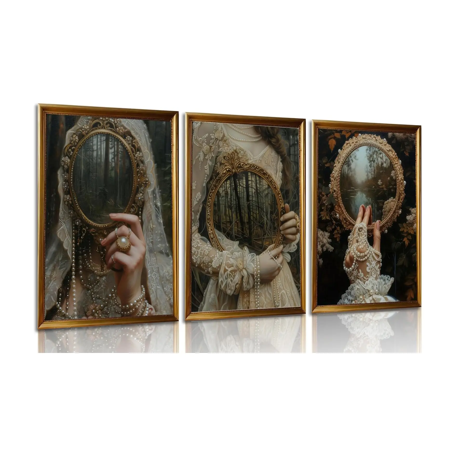 3pcs/set Dark Academia Canvas Wall Art Moody Gothic Victorian Antique Painting Pictures Wall Decor Vintage Women Halloween Aesthetic Poster Prints for Bedroom Living Room Scene Home Decoration Unframed