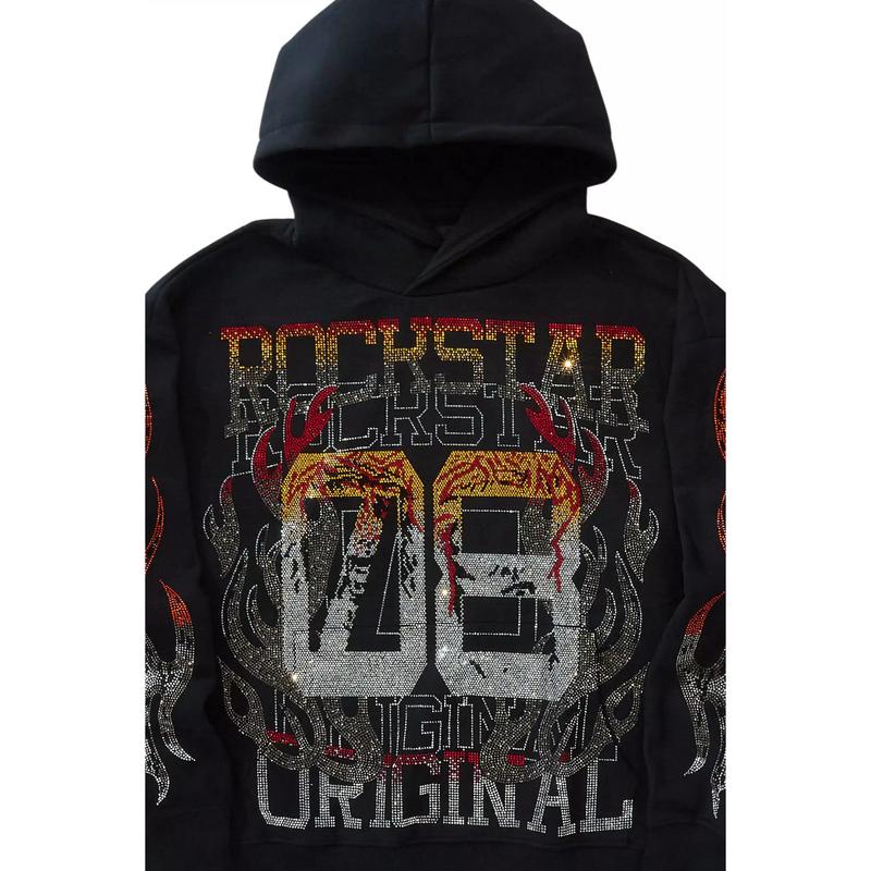 Veyene Black Rhinestone Oversized Hoodie