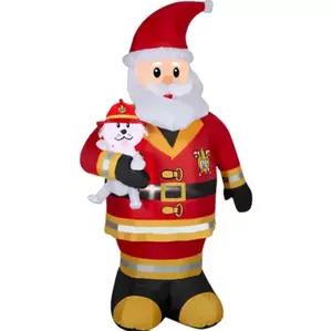 7 Foot Firefighter Santa Light Up Christmas Inflatable Lawn Decoration