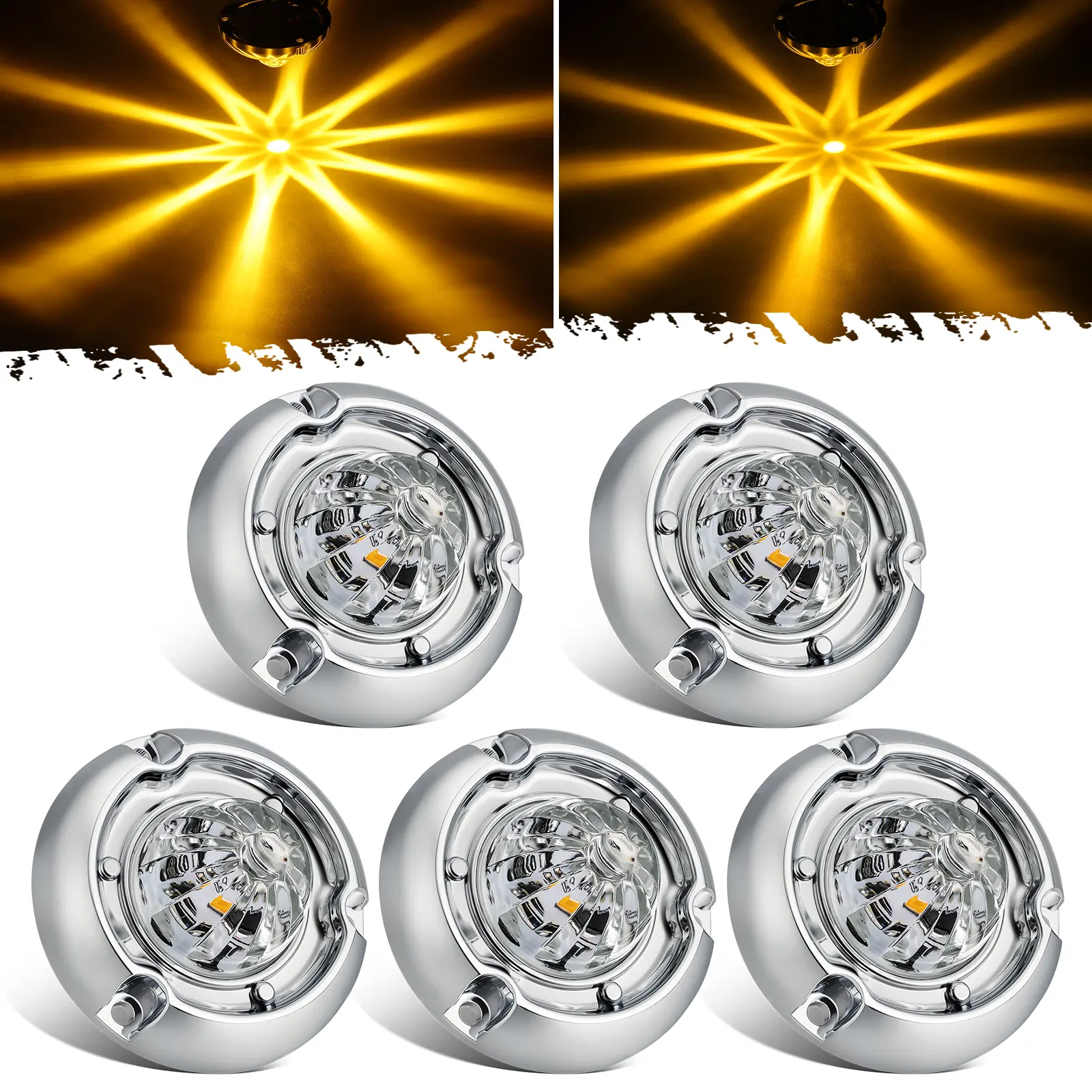 Partsam 5Pcs 1.5 inch Mini Glass Lens Watermelon Lights [Patent Pending], Amber LED Marker Clearance Light Turn Signal for Semi Truck Trailer RV, Compatible with Freightliner Kenworth Peterbilt