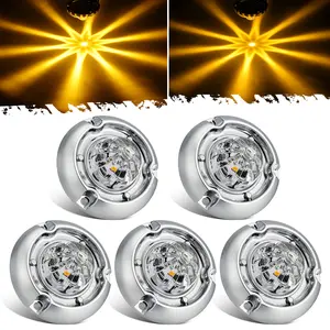 Partsam 5Pcs 1.5 inch Mini Glass Lens Watermelon Lights [Patent Pending], Amber LED Marker Clearance Light Turn Signal for Semi Truck Trailer RV, Compatible with Freightliner Kenworth Peterbilt