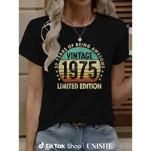 Men’s Funny 50 Years Old Cotton T-Shirt – Vintage 1975 Retro Short Sleeve Gift
