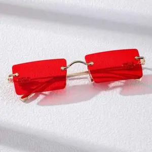 Men Tinted Lens Rimless Fashion Glasses Vintage Fashion Gift For Friend Sunglasses Sun Glasses