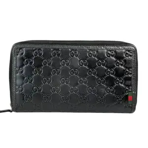 Pre-owned GUCCI Leather Small Leather Goods GG Logo Printed Guccissima Web Detail Zip Around Wallet