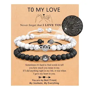 I Love You 100 Languages Bracelets Couples Gifts To My Men, Boyfriend, Girlfriend, Husband, My Love, Soulmate, Fiance - Anniversary Valentines Day Birthday Christmas Gift for Him and Her