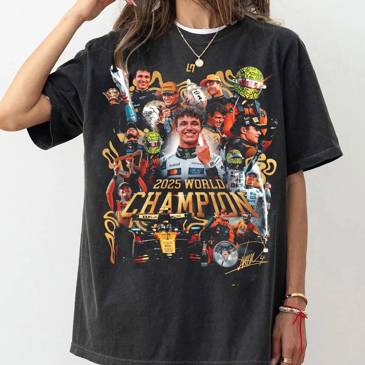 Lando 2025 World Norrjs Champion Shirt, Vintage LN4 Racing Graphic Tee, Papaya Team Merch, Gift For Grand Prix Fan
