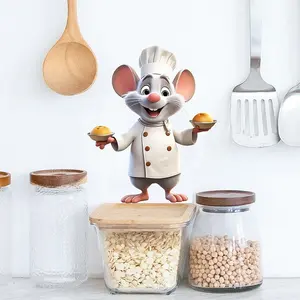 Cute Cartoon Mouse Chef Pizza Wall Stickers Set, 4 Different Styles, Home Kitchen Bedroom Decor, Suitable for Family Restaurant Bakery