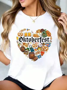100% Cotton T shirts Oktoberfest Heart Collage Bavarian Festival Food Beer T-Shirt Breathable & Comfort Fit Tee Women,Short Sleeve Crew Neck Top for All Seasons,Graphic Tees Women Tops