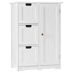 Bathroom Floor Cabinet, Wooden Storage Cabinet with 3 Drawers and a Cupboard, Freestanding Cupboard for Bathroom, Living Room, Office