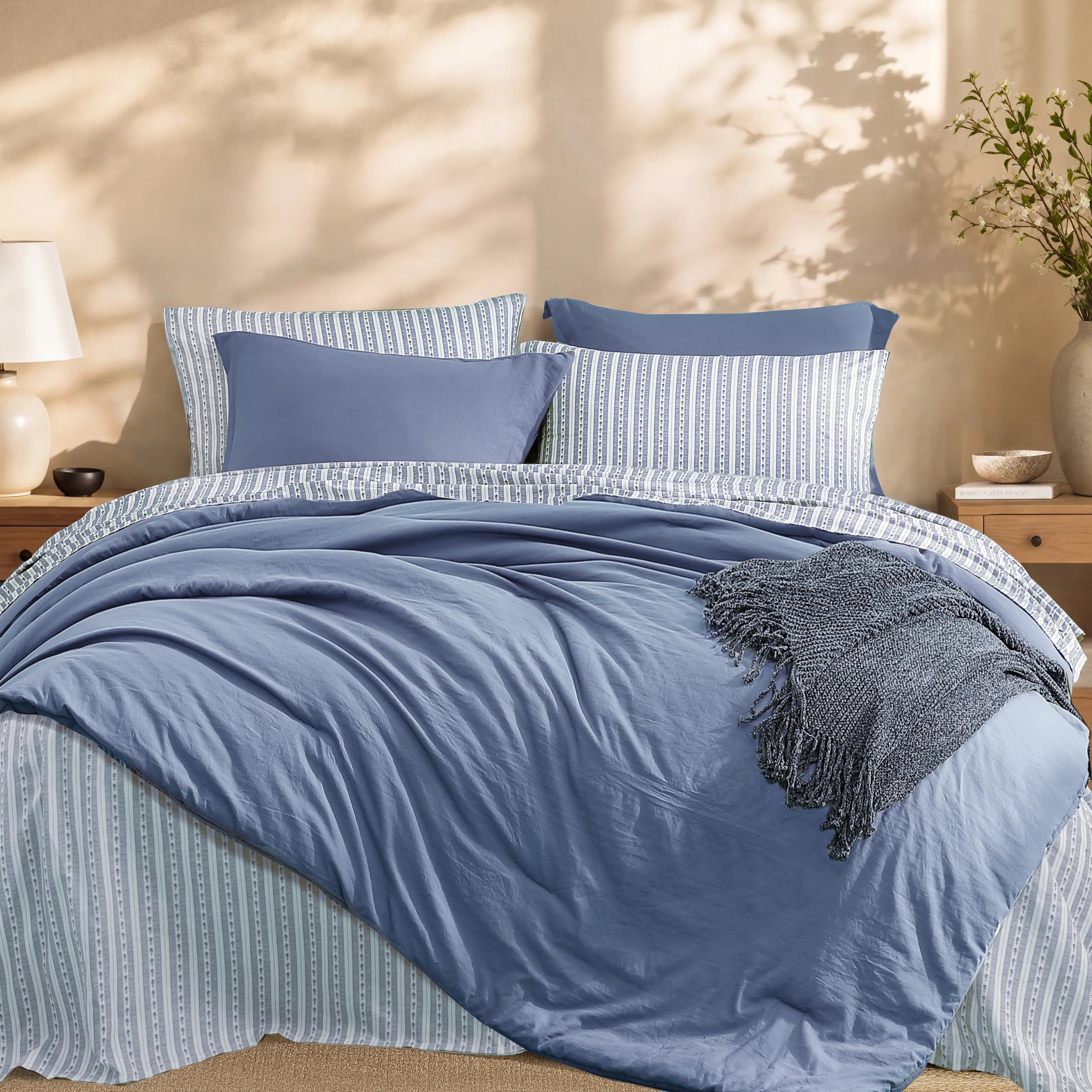 Melex Home King Bed Comforter Set - 7-Piece Mountain Trail Brown Recycled Complete Soft Household Bedding Set with Quilt, Printed Sheets, Pillowcases & Shams for All Seasons, Complete Bedding Sets