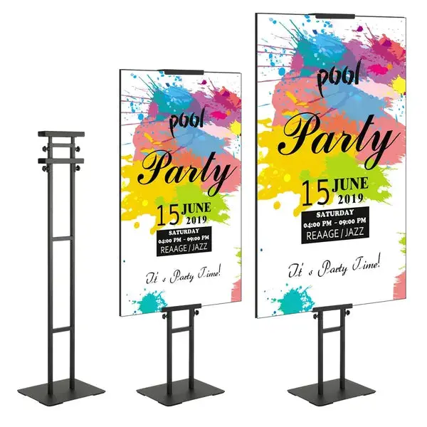 Double-Sided Heavy Duty Poster/Sign Holder Adjustable Up to 75" with Shock-absorbing Base for Display - Black