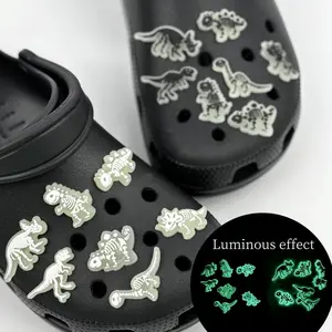 14-Piece Glowing Dinosaur Skeleton Shoe Decor, Shoe Decoration Charms, Unisex Alligator Shoe Accessories, Ideal for Outdoor Activities, Garden Walks, Dog Walking