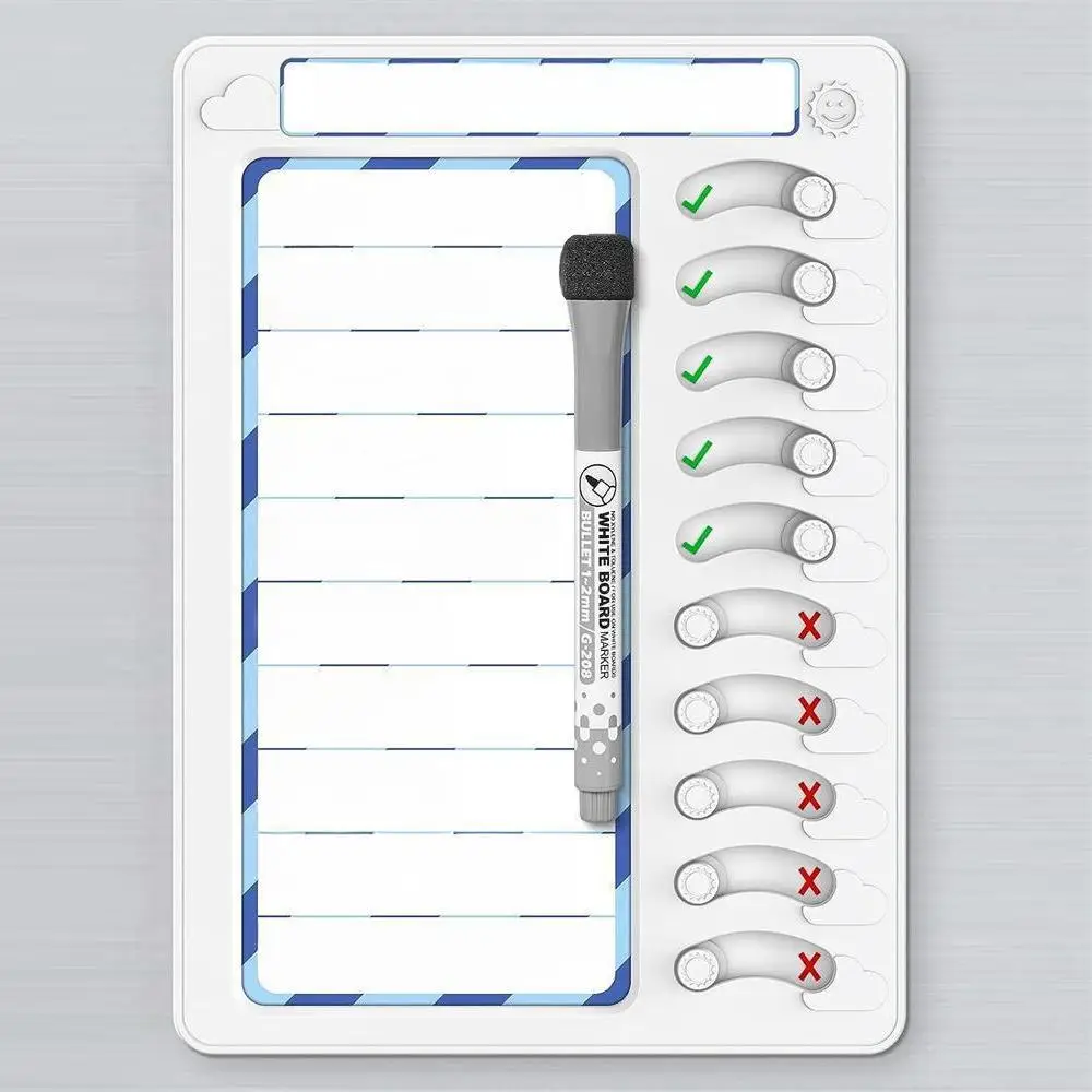 Magnetic Children's Chore Chart With Pen, 1 Piece Square Children's Clock Card, Rewritable Reward Board For Kids