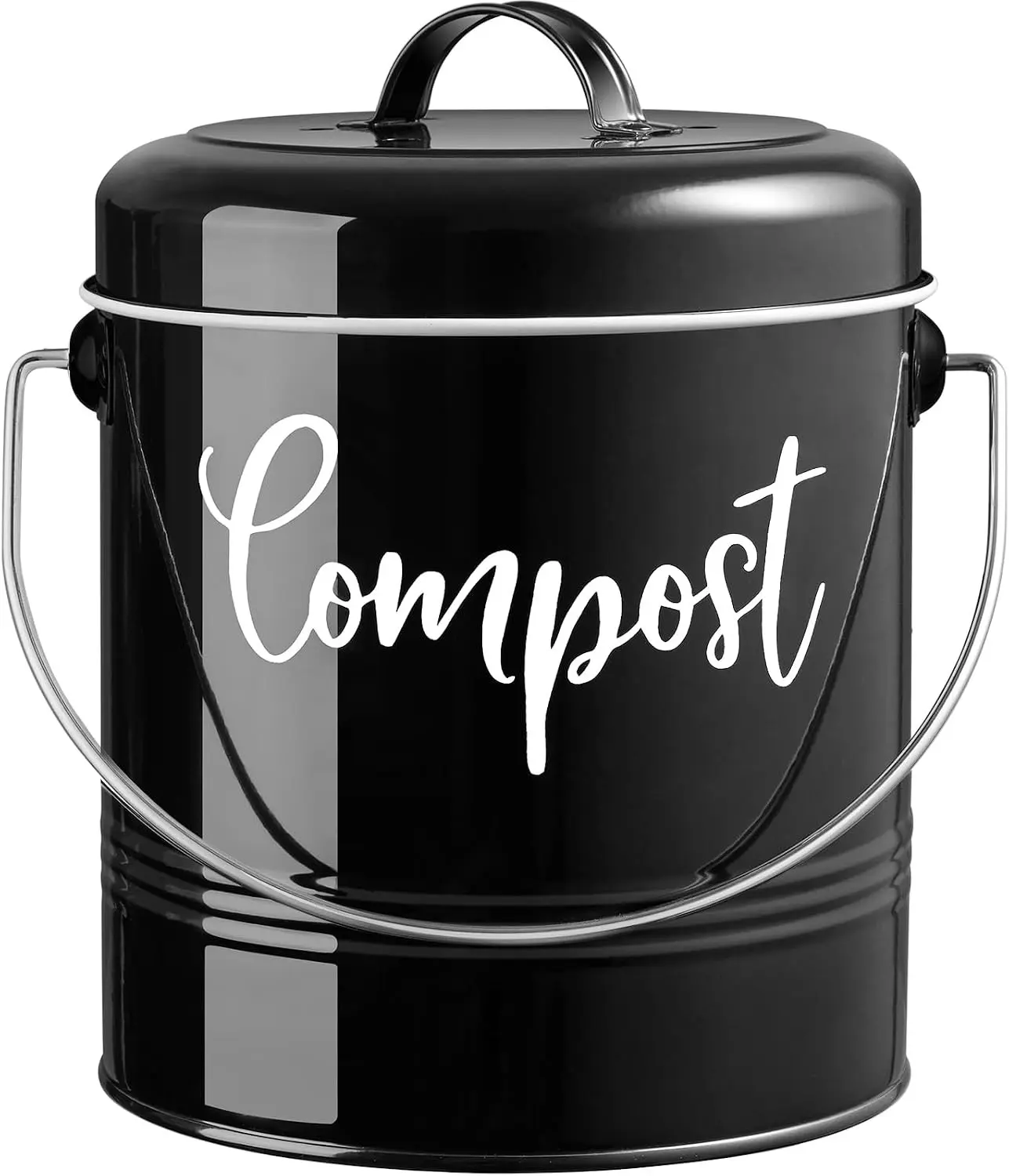 1.3 Gallon Farmhouse Kitchen Countertop Compost Bin, Indoor Compost Bucket with Lid and Charcoal Filters, Black