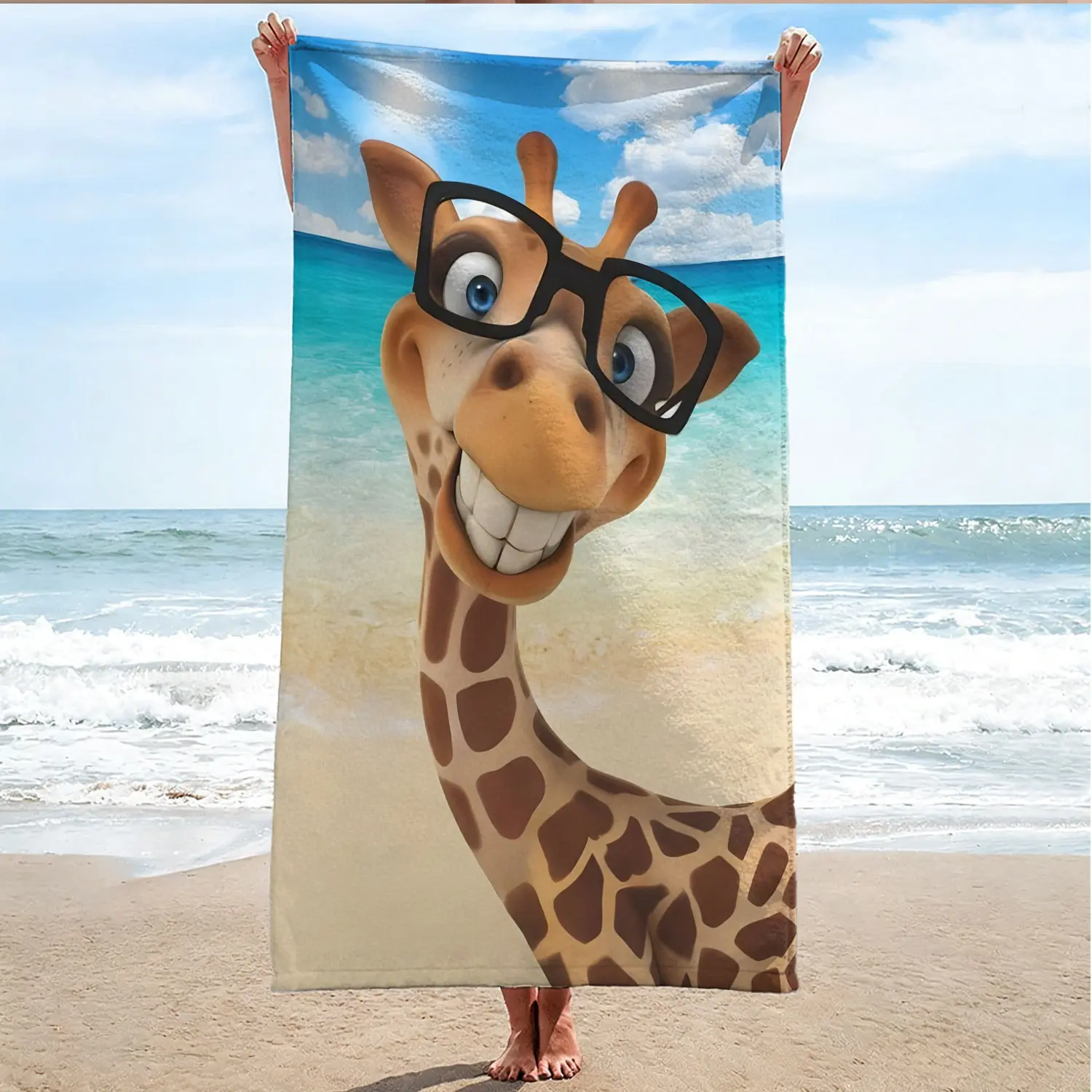 Cute Giraffe Beach Towel, Soft Absorbent Skin-Friendly, Fun Cartoon Pattern, Durable No Fading, Perfect for Family, Animal Lovers, Summer Holidays
