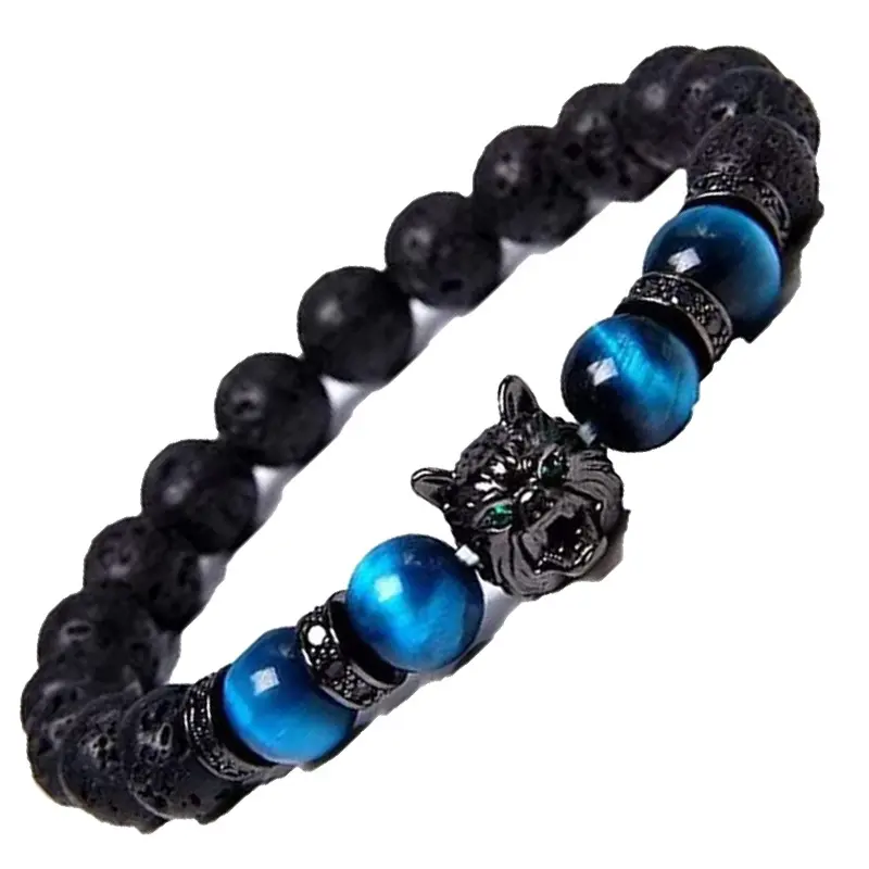Volcanic stone + blue tiger eye bracelet