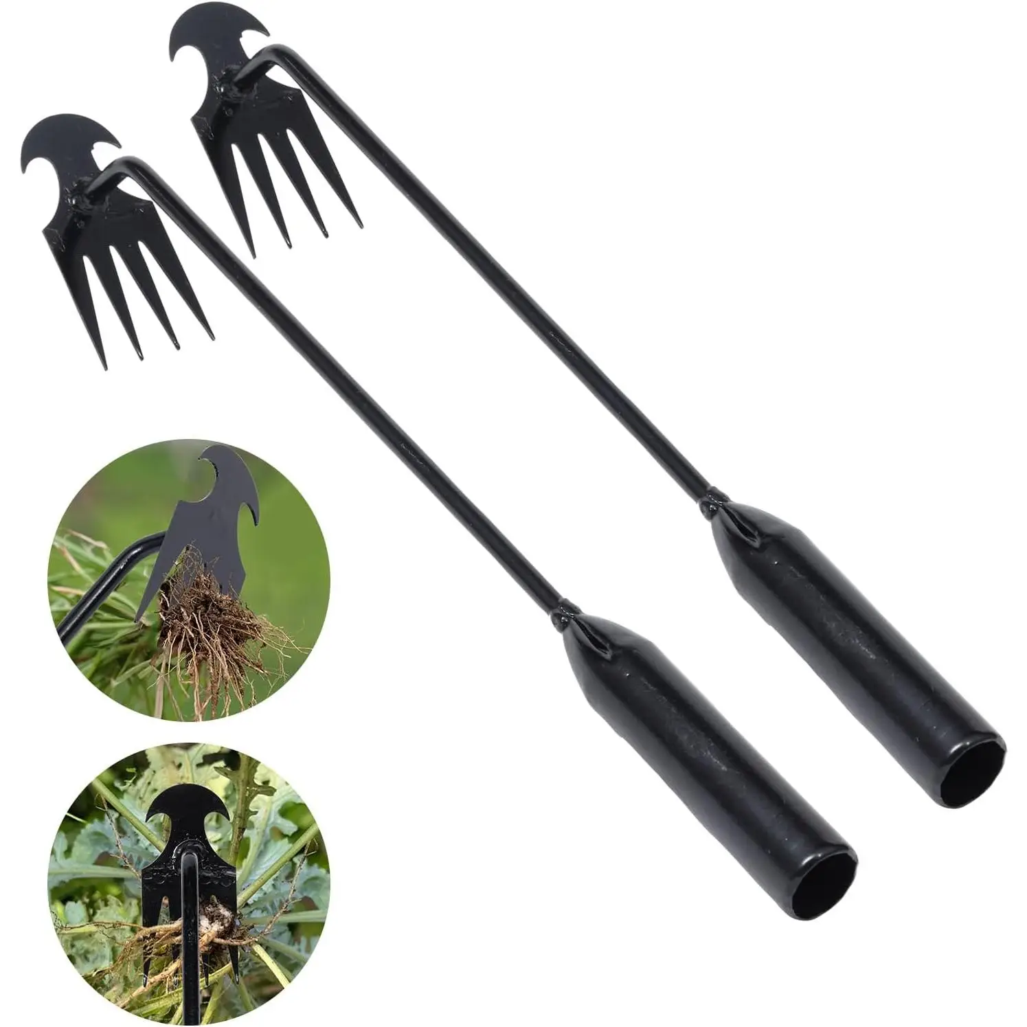 Garden Weed Pulling Tool Uprooting Weeding Tool, 4 Weed Puller Tool Manganese Steel Garden Weeder Tool for Vegetable Gardening Planting (Black, 2 Pac