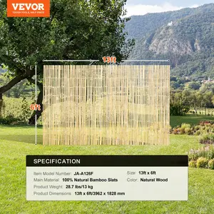 VEVOR Natural Bamboo Privacy Fence Screen, Eco-Friendly Privacy Bamboo Slat Fence, 6 ft Hx 16 ft L Decorative Bamboo Screen Panel, for Garden, Backyard, Balcony, Patio, Pool Side