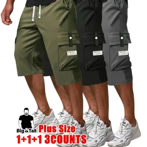 3 Pack Men's Plus Size Cargo Shorts, 2026 Spring Glow Up Summer Fashion Shorts, Loose Fit Breathable Drawstring Waist Shorts, Multi Pocket Casual Workout Streetwear Daily Outdoor Active Shorts for Big & Tall Men